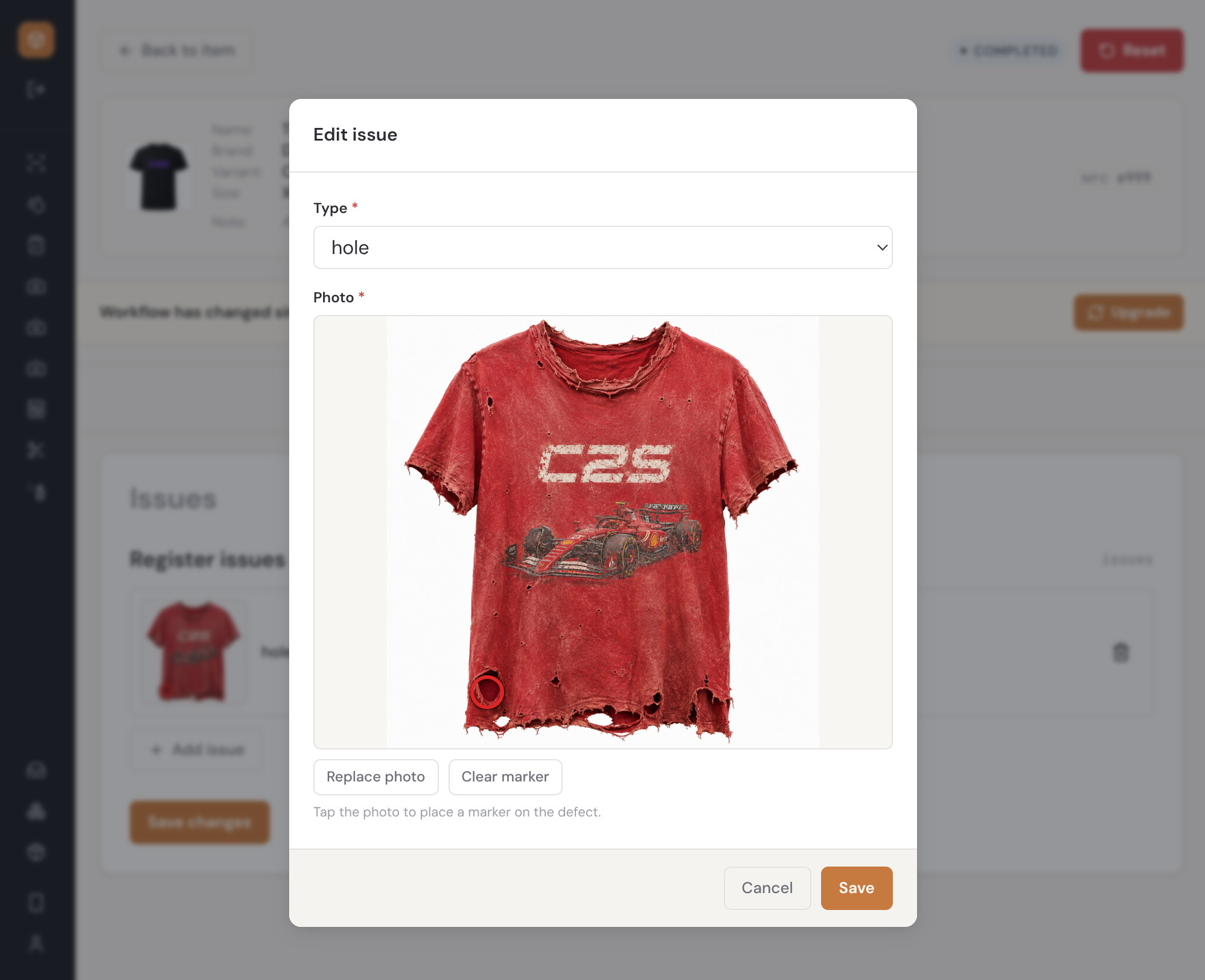 Create2STAY repair flow for describing and locating garment damage