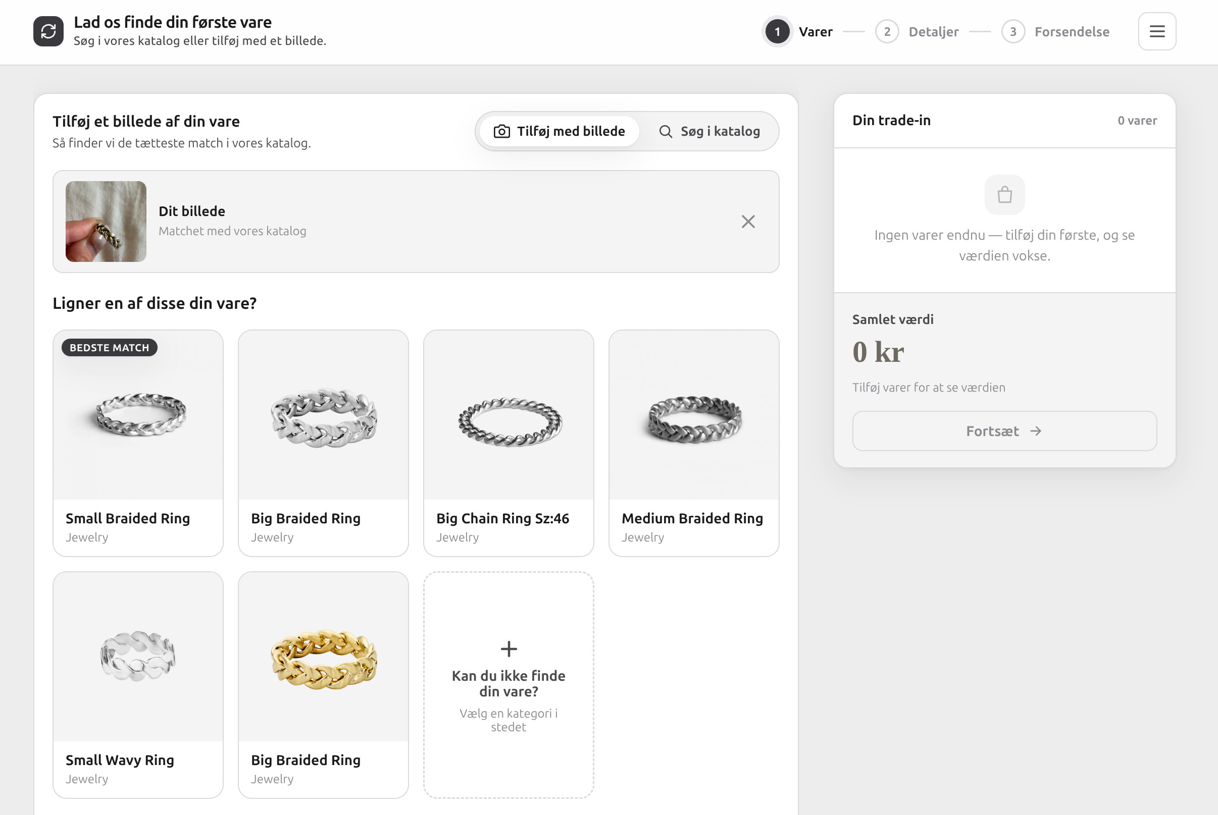 Branded Create2STAY trade-in flow for adding an item by photo